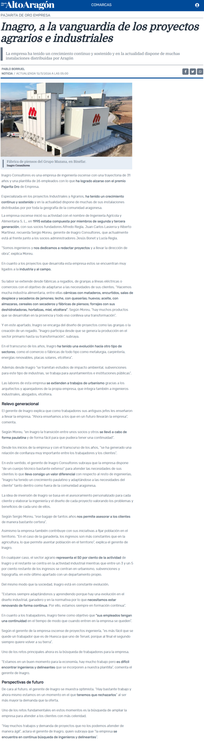 Pajarita de Oro Empresa 2025 para Inagro Consultores